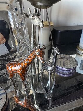 Umbra Orange Enamel & Silver-Tone Giraffe Figurine Set